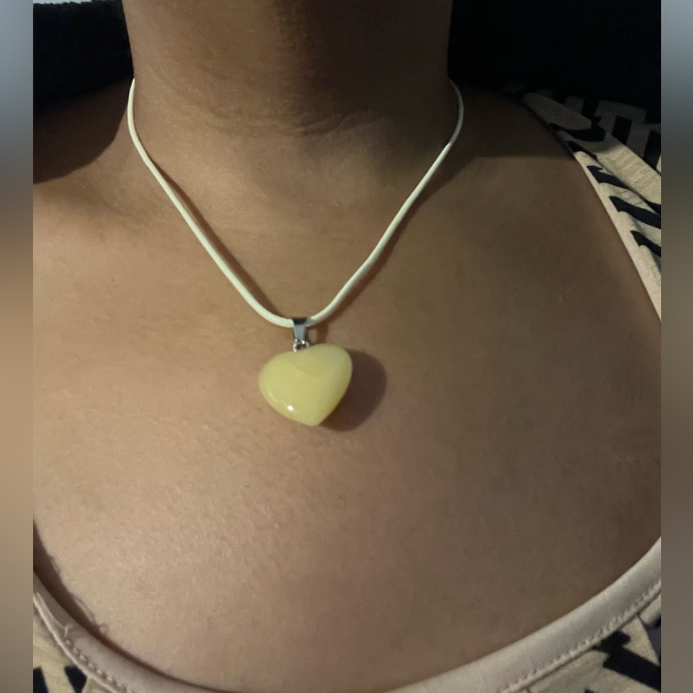Hand Crafted Yellow Heart Calcite Corded Medallion Necklace Handmade Hand Made - Picture 3 of 3